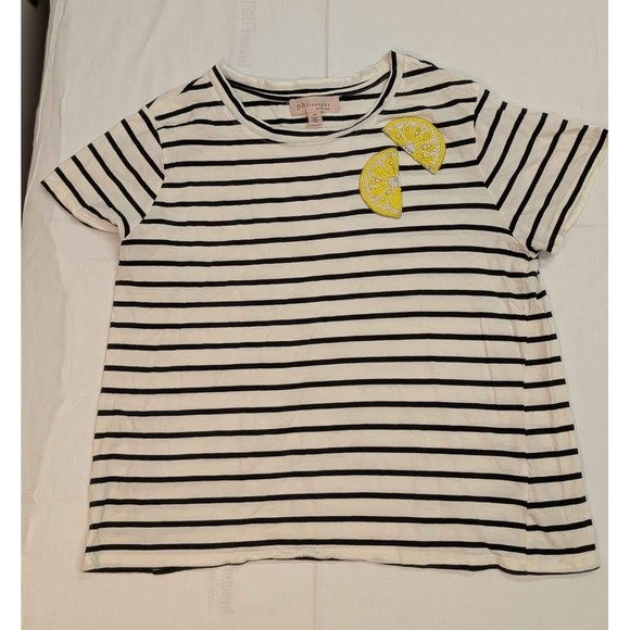 Philosophy Tops - Philosophy Striped Tee Lemon Beaded Patch Short Sleeve Top Large